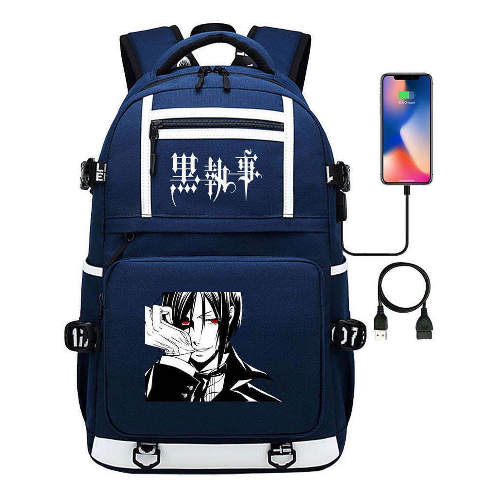 Manga Black Deacon Black Butler Printed Usb Youth Student Backpack Men's And Women's Leisure Travel Backpack