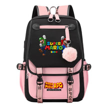 Super Mario Printed Usb Youth Student Backpack For Men And Women With Casual Woven Strap Flap Backpack