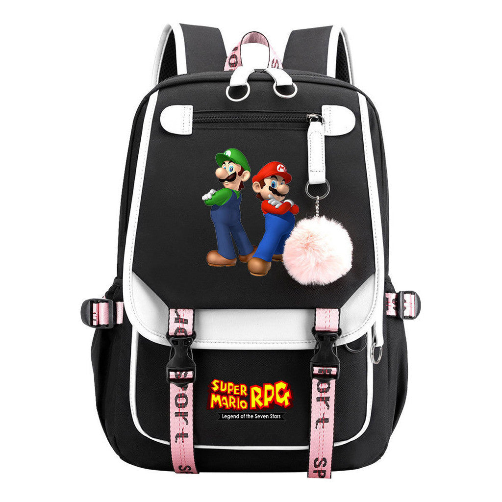 Super Mario Printed Usb Youth Student Backpack For Men And Women With Casual Woven Strap Flap Backpack