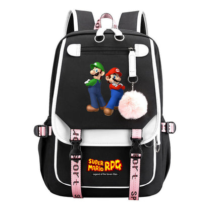 Super Mario Printed Usb Youth Student Backpack For Men And Women With Casual Woven Strap Flap Backpack