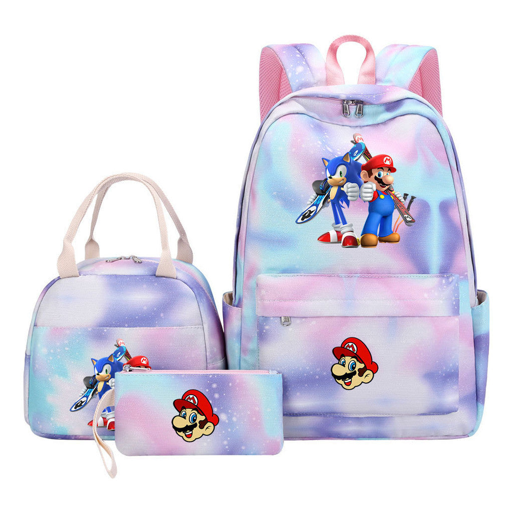 Super Mario Youth Student Girls School Bag Lunch Bag Three Piece Backpack Set