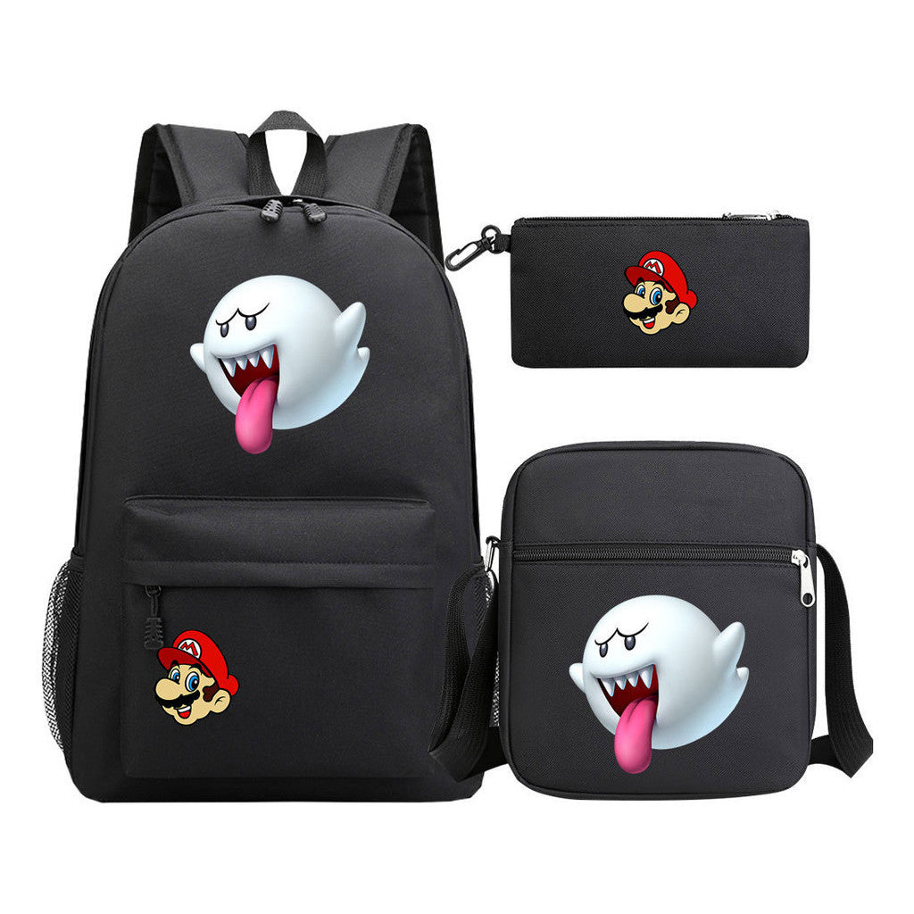 Super Mario Printed Student Backpack Three Piece Set For Men And Women's Backpack Set