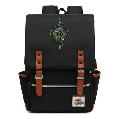 Game Tear Print Of The Kingdom Of Zelda Youth Primary And Secondary School Student Backpack Usb Men's And Women's Leisure Backpack