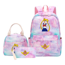 Anime Beauty Girl Warrior Girls School Bag Lunch Bag Three Piece Set Backpack Set