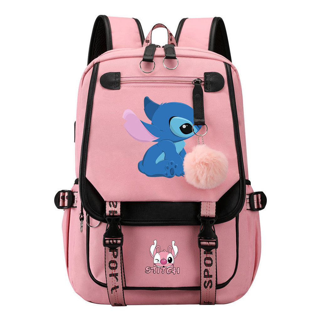 Interstellar Baby Stitch Usb Student Backpack For Boys And Girls, Casual Woven Strap Flip Back Backpack