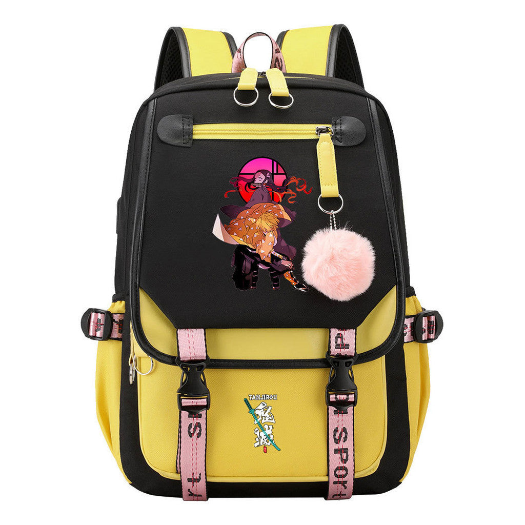 Cartoon Fashion Usb Youth School Bag For Boys And Girls Casual Ribbon Flip Backpack