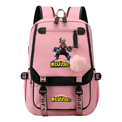 My Heroes Academy Usb Youth Student Backpack With Casual Woven Strap Flip Back Backpack