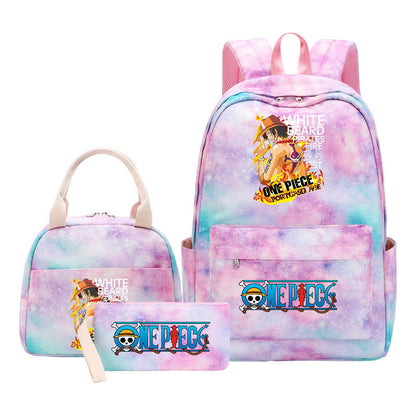 Cartoon Pirate King Youth Student Girls School Bag Lunch Bag Three Piece Set Backpack Set