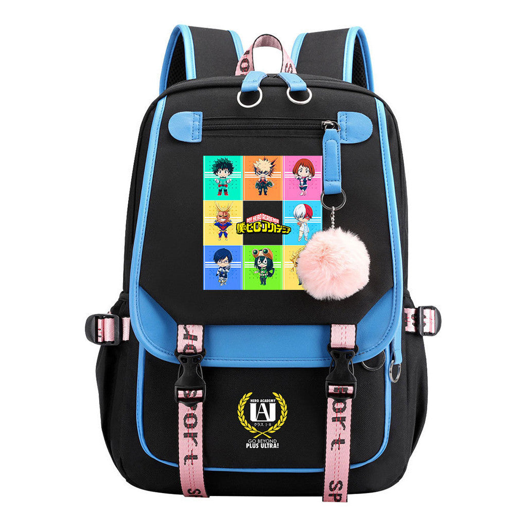 My Heroes Academy Usb Youth Student Backpack With Casual Woven Strap Flip Back Backpack