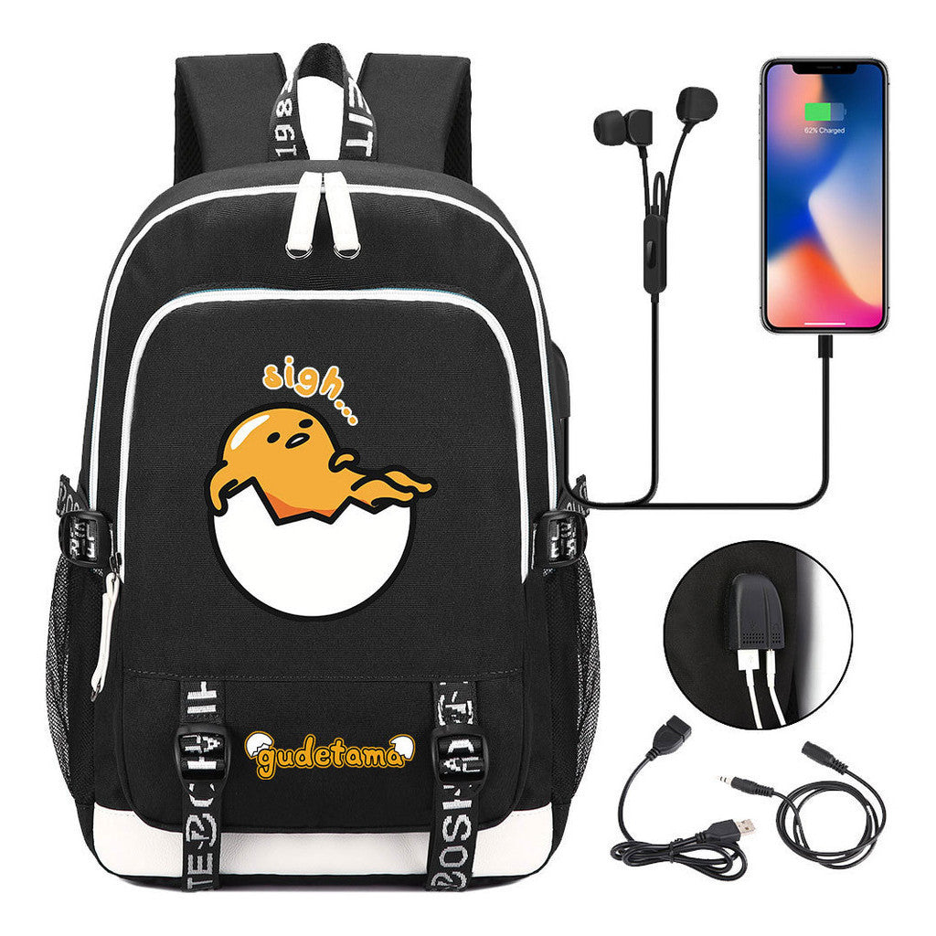 Comic Egg Yolk Lazy Egg Teenage Student Backpack Usb Boys And Girls Casual Backpack