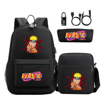 Naruto Usb Password Lock Youth Student Backpack Three Piece Set For Men And Women Backpacks