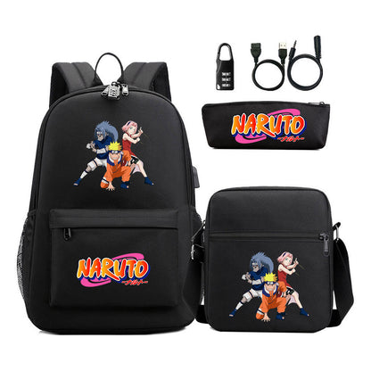 Naruto Usb Password Lock Youth Student Backpack Three Piece Set Backpack Set