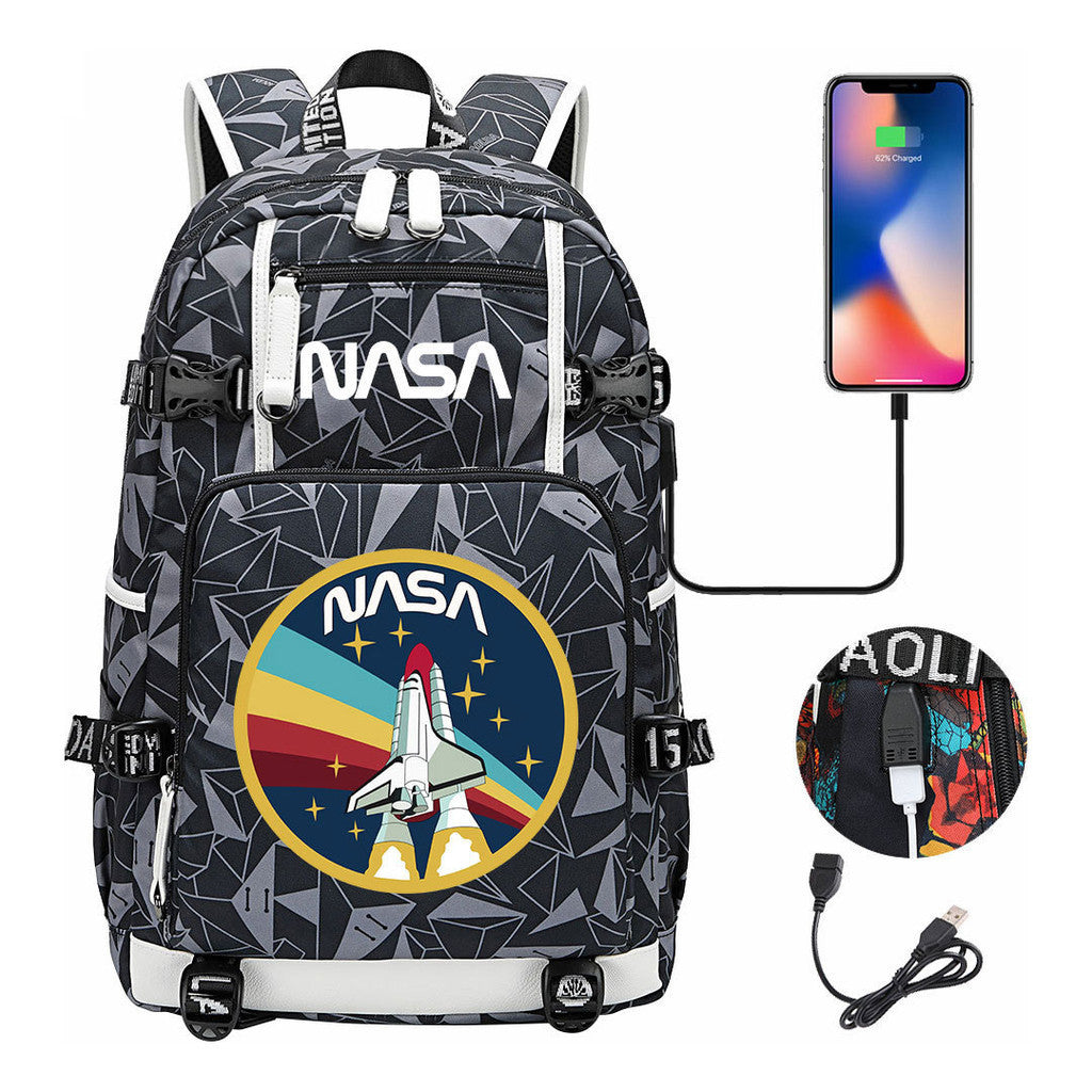 Nasa Fashion Printed Usb Student Backpack For Leisure Travel Backpack
