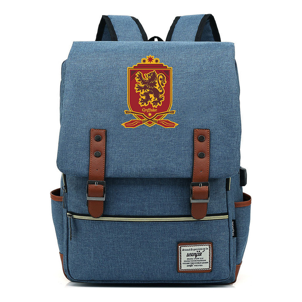 School Of Witchcraft And Wizardry Youth Backpack Usb Leisure Belt Buckle Backpack