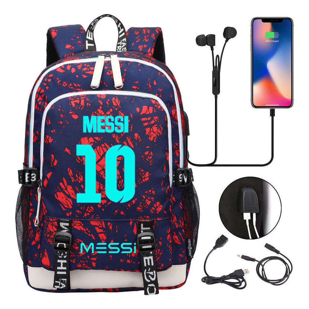 Blue Luminous Sports Football Star Teenagers Schoolbag Usb Leisure Backpack Men And Women