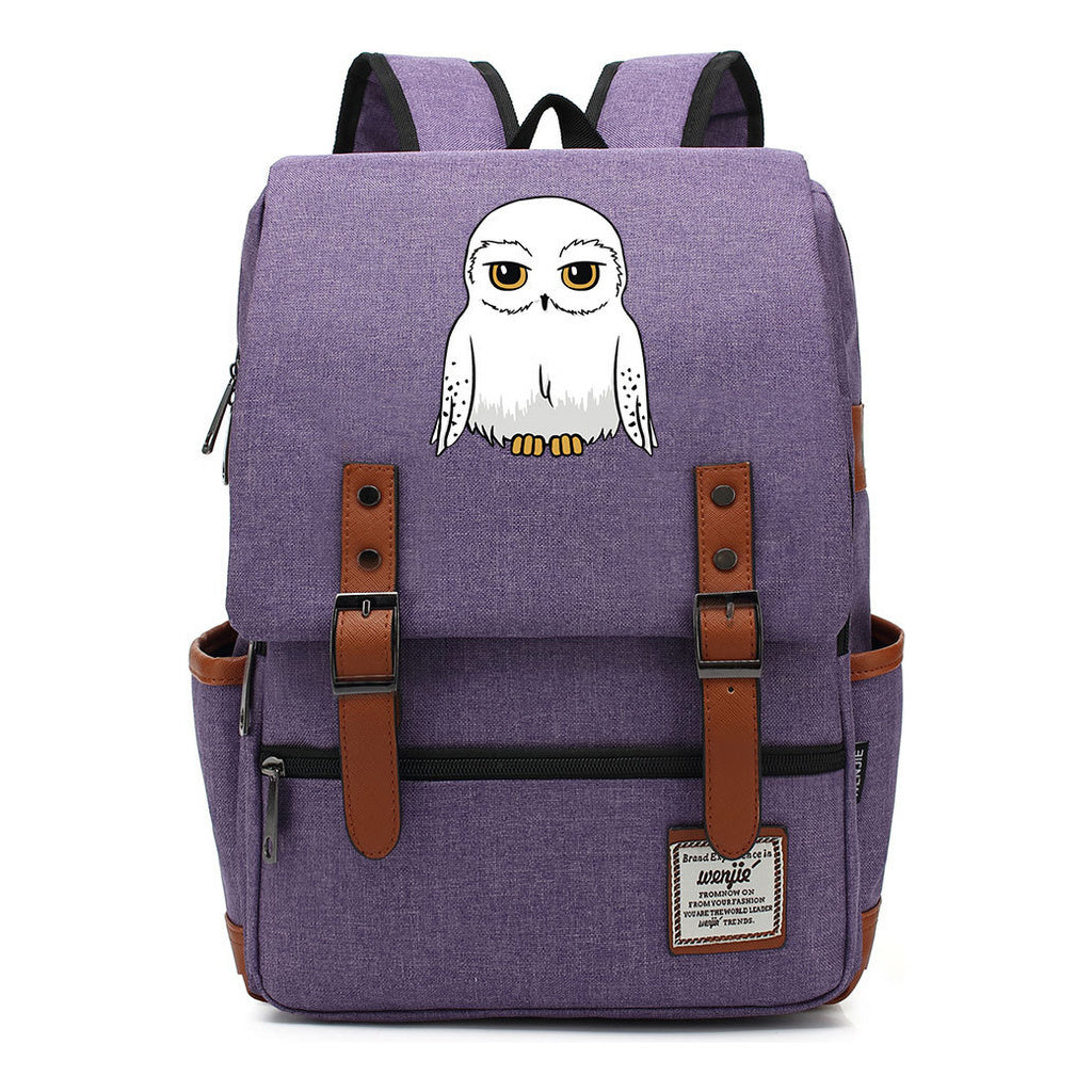 Cartoon White Owl Youth Student Backpack For Men And Women With Casual Belt Buckle Backpack