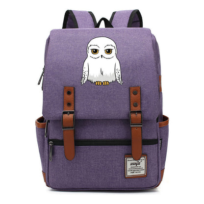 Cartoon White Owl Youth Student Backpack For Men And Women With Casual Belt Buckle Backpack