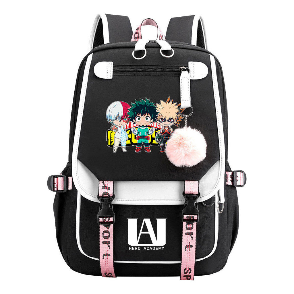 My Heroes Academy Usb Youth Student Backpack For Boys And Girls, Casual Woven Strap Flip Back Backpack