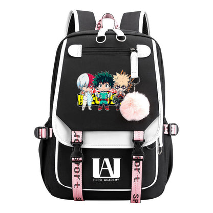My Heroes Academy Usb Youth Student Backpack For Boys And Girls, Casual Woven Strap Flip Back Backpack