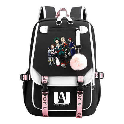 My Heroes Academy Usb Youth Student Backpack For Boys And Girls, Casual Woven Strap Flip Back Backpack