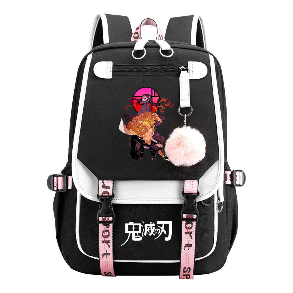 Cartoon Fashion Usb Youth Student Backpack Boy's And Girl's Leisure Ribbon Flip Backpack