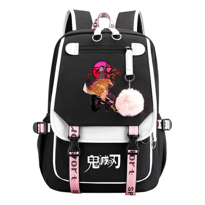 Cartoon Fashion Usb Youth Student Backpack Boy's And Girl's Leisure Ribbon Flip Backpack