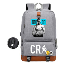 Football Star Cristiano Ronaldo Printed Usb Youth Primary And Secondary School Backpack For Boy And Girl's Leisure Travel Backpack