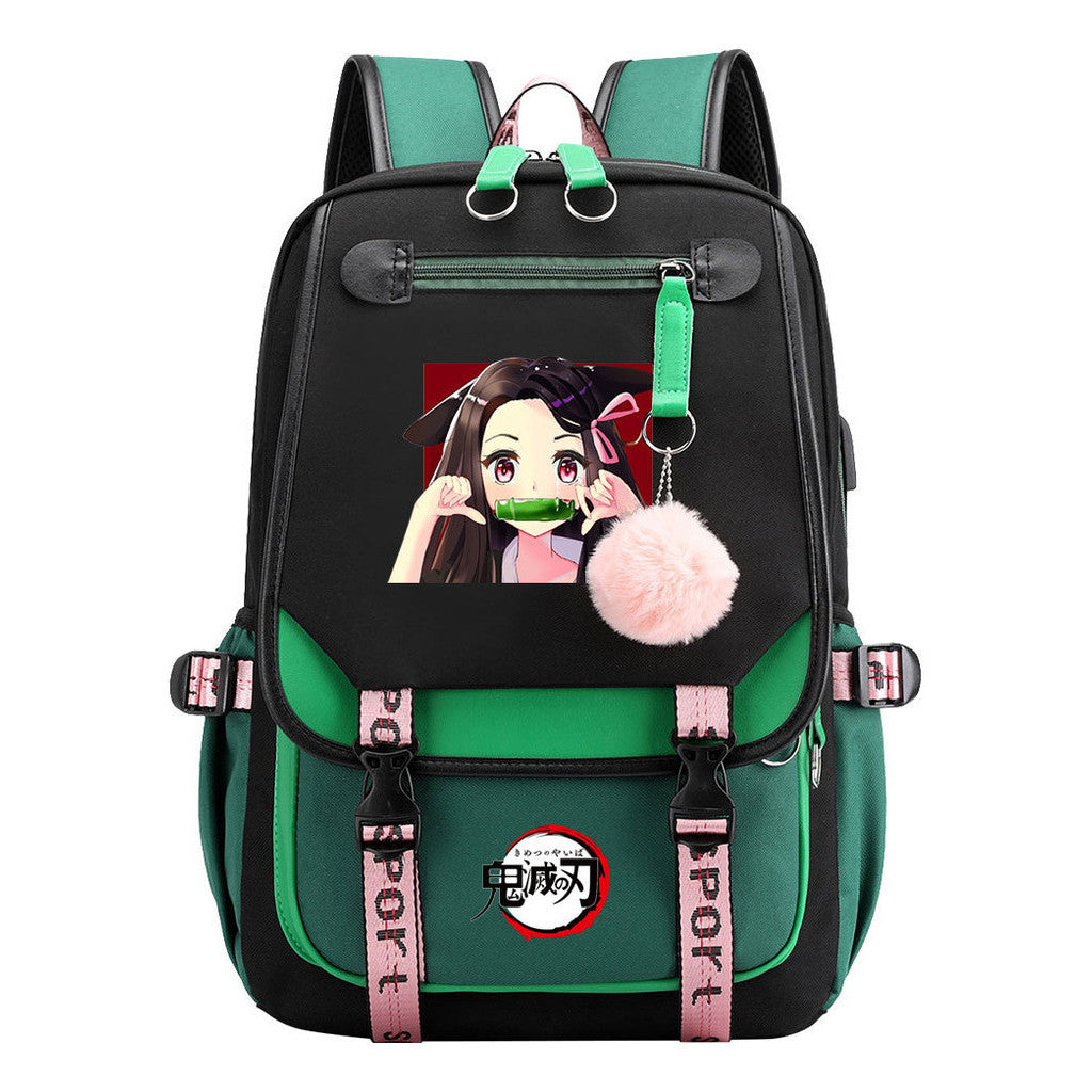 Cartoon Fashion Usb Youth Student Backpack Boy's And Girl's Leisure Ribbon Flip Backpack