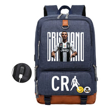 Football Star Cristiano Ronaldo Printed Usb Student Backpack For Leisure Travel Backpack