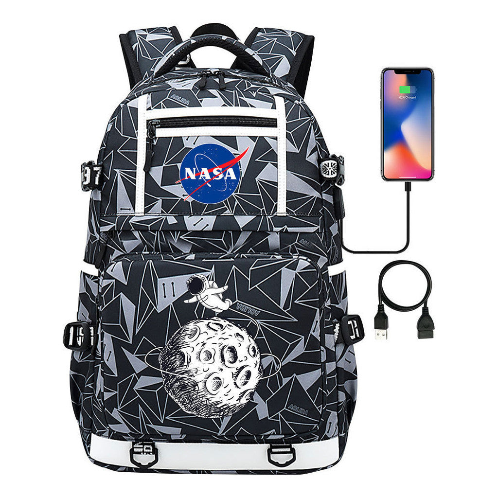 Fashionable Space Printed Usb Student Backpack Backpack Leisure Travel Backpack