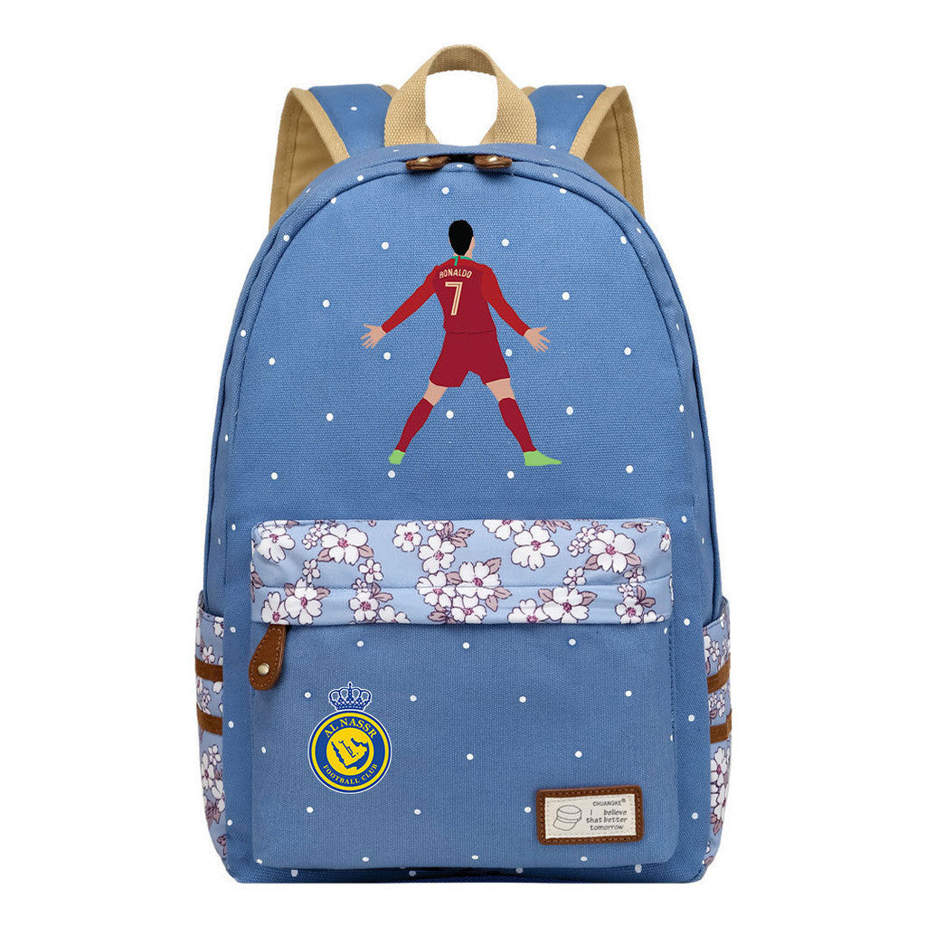 Football Star Cristiano Ronaldo Printed Youth Student Backpack With Floral Floral Design For Men And Women's Leisure Backpack