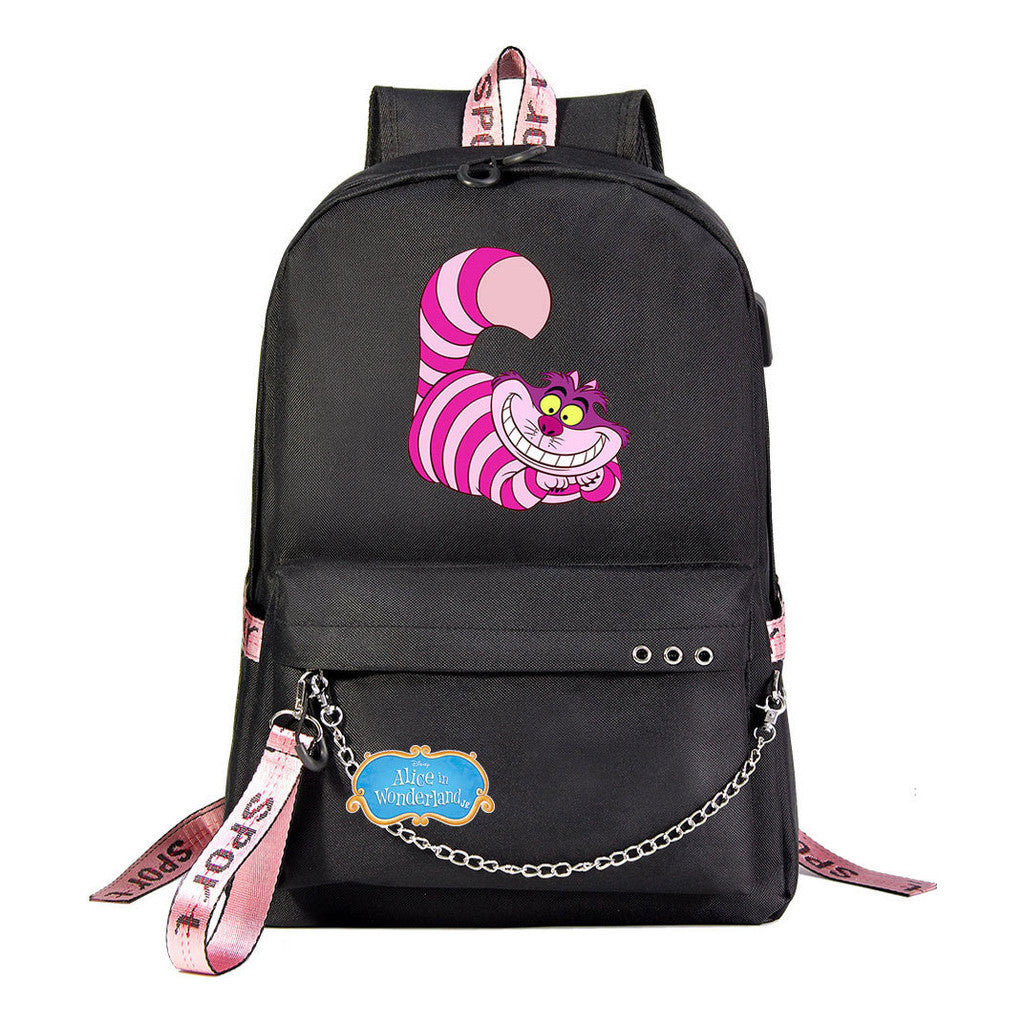 Cheshire Cat Alice's Adventure In Wonderland Youth School Bag Men's And Women's Leisure Weaving Strap Backpack