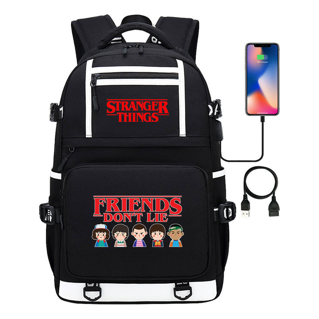 Strange Story Printed Usb Youth Student Backpack For Men And Women's Leisure Travel Backpack