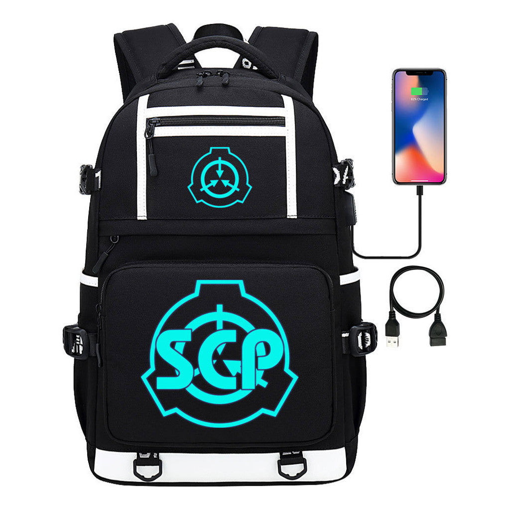 Blue Glow Printed Usb Youth Student Backpack For Men And Women's Leisure Travel Backpack