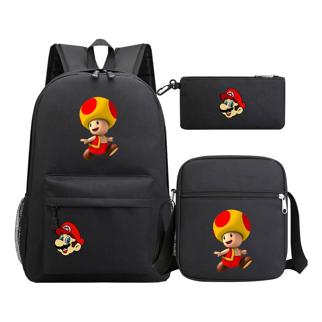 Super Mario Printed Student Backpack Three Piece Set For Men And Women's Backpack Set