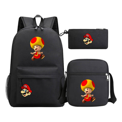 Super Mario Printed Student Backpack Three Piece Set For Men And Women's Backpack Set
