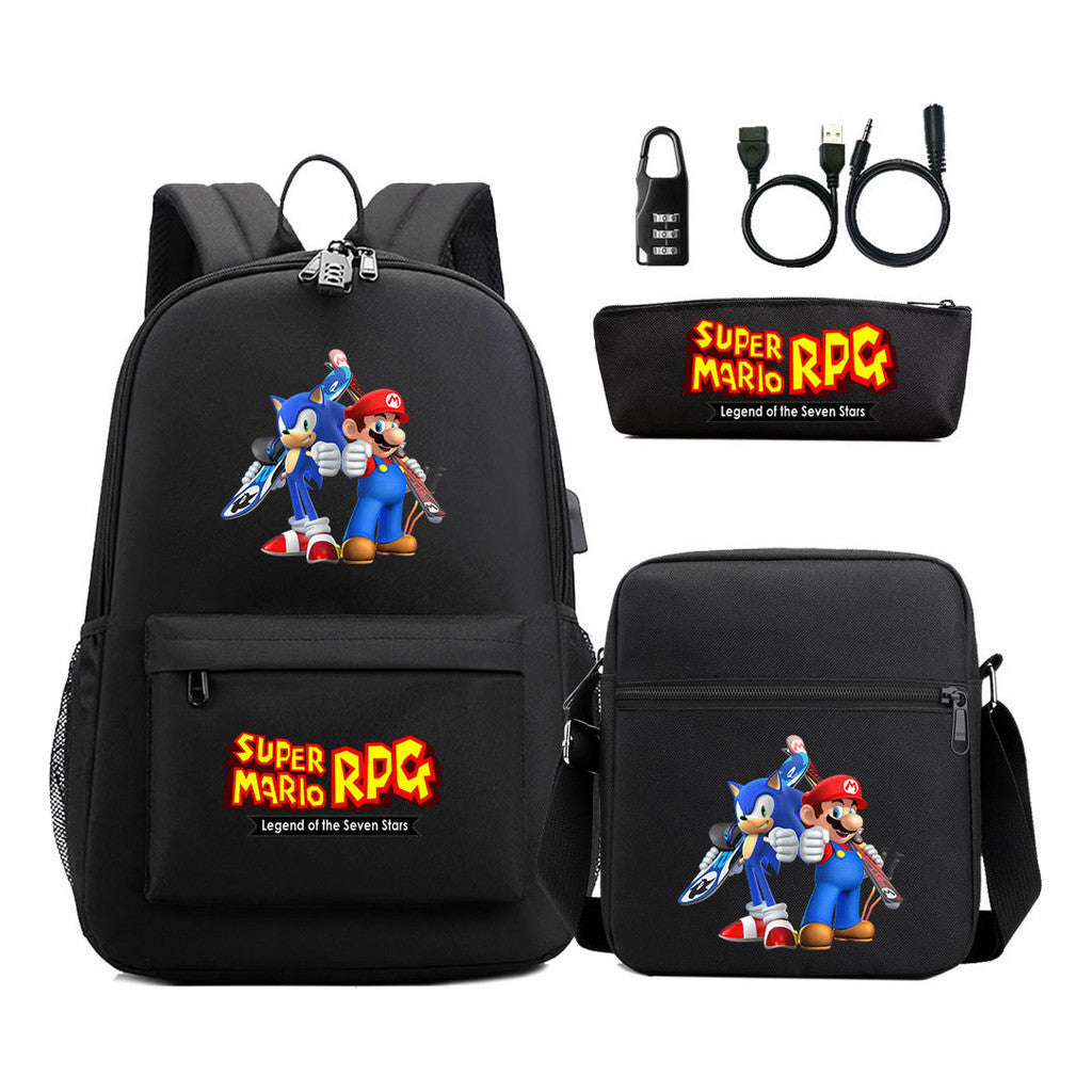 Usb Password Lock Youth Student Backpack Three Piece Set For Men And Women Backpacks