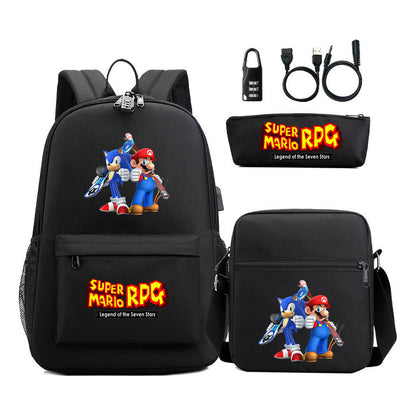 Usb Password Lock Youth Student Backpack Three Piece Set For Men And Women Backpacks
