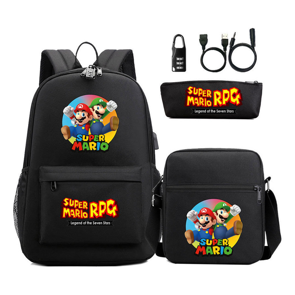 Usb Password Lock Youth Student Backpack Three Piece Set For Men And Women Backpacks