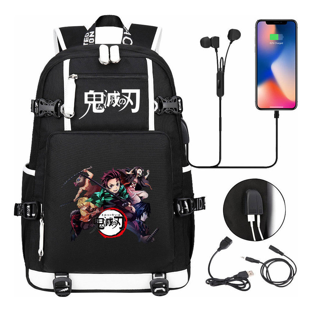 Cartoon Printed Usb Large Capacity Youth Student Backpack For Men And Women's Leisure Travel Backpack