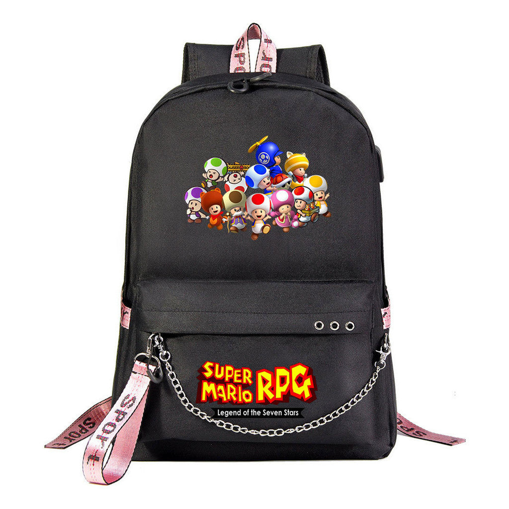 Mario Printed Usb Youth Student Backpack For Men And Women's Leisure Travel Backpack