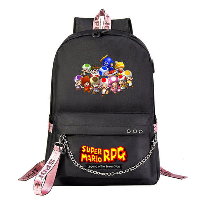 Mario Printed Usb Youth Student Backpack For Men And Women's Leisure Travel Backpack