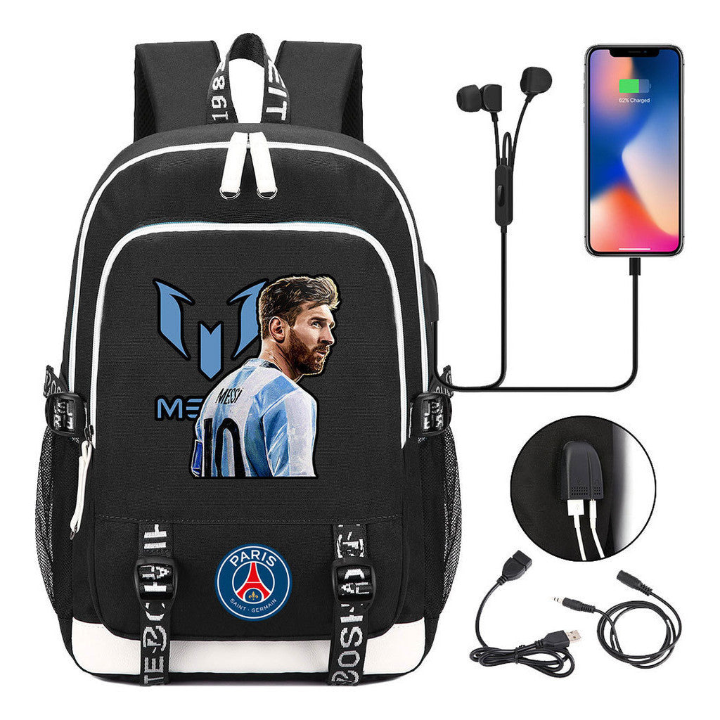 Sports Football Star Usb Youth Student Backpack For Men And Women's Leisure Sports Backpack