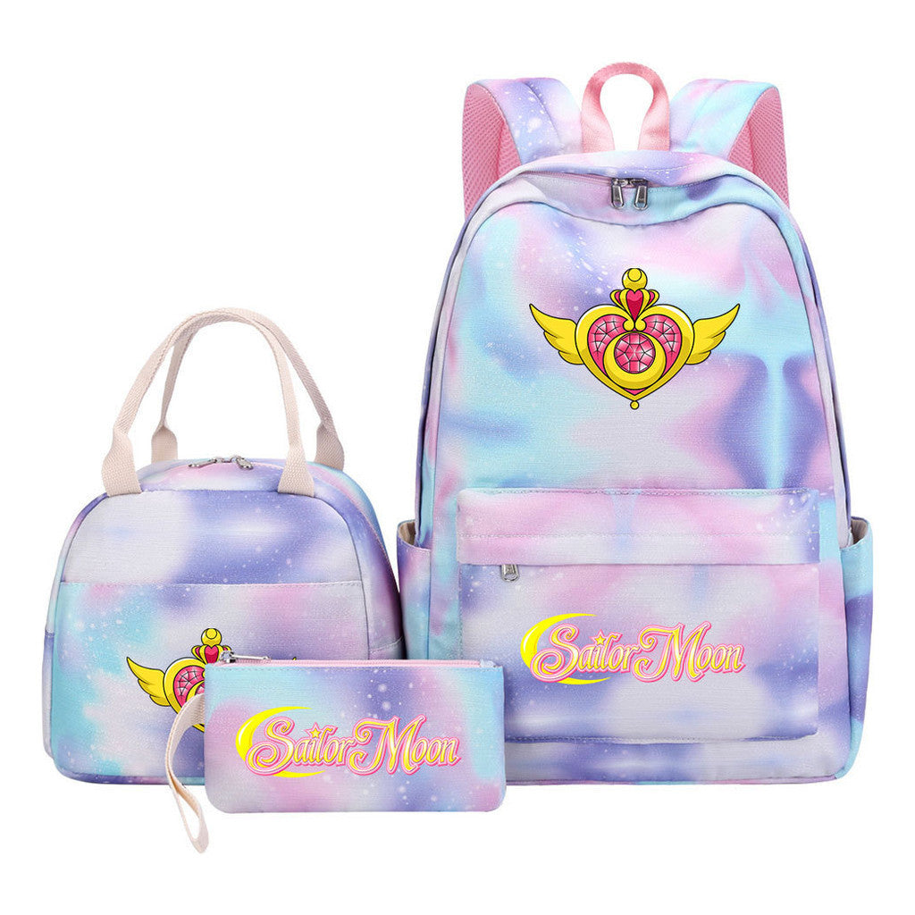 Anime Beauty Girl Warrior Youth Student Girl Schoolbag Lunch Bag Three Piece Set Backpack Set