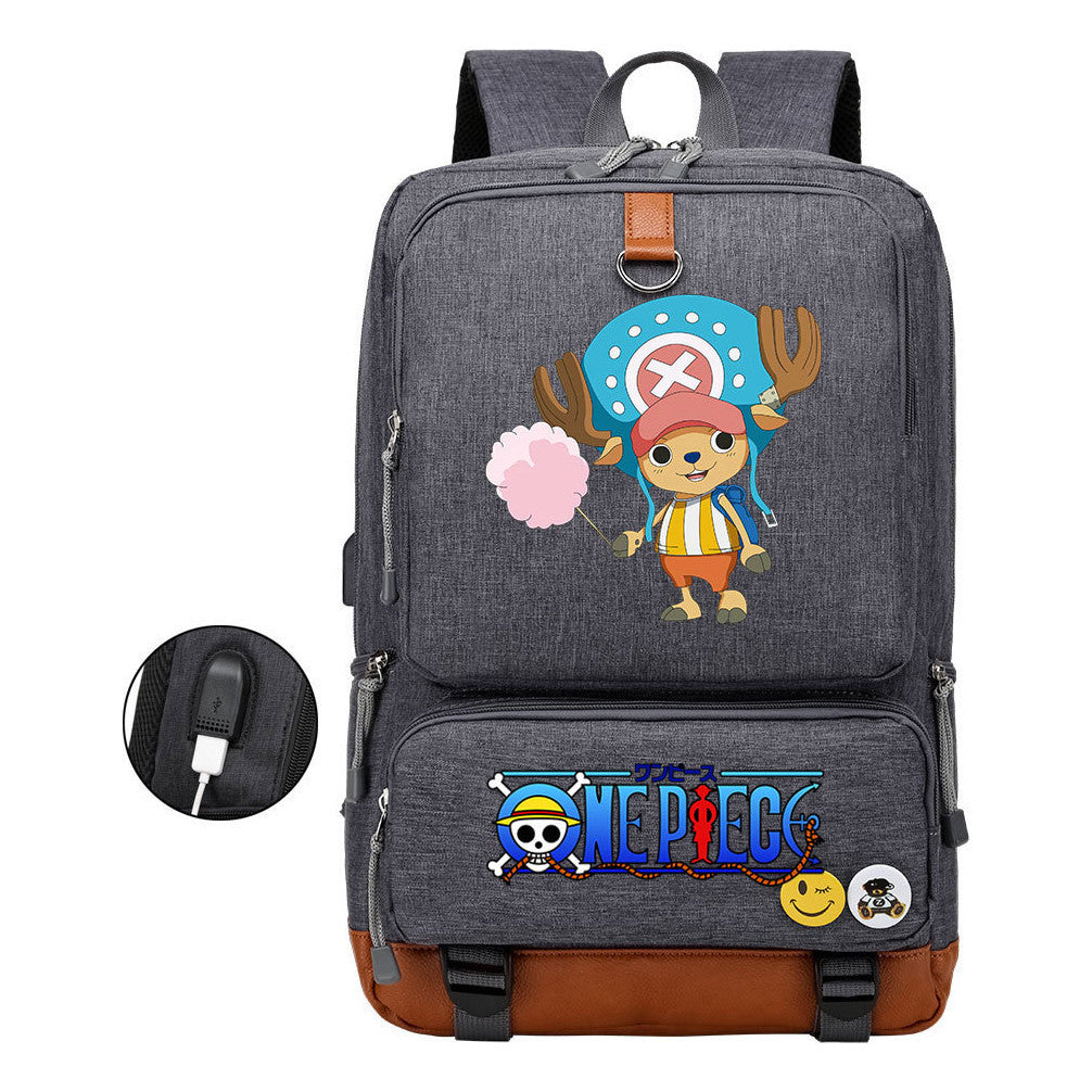 Cartoon Pirate King Printed Usb Student Backpack Leisure Travel Backpack