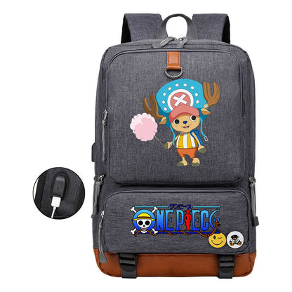 Cartoon Pirate King Printed Usb Student Backpack Leisure Travel Backpack