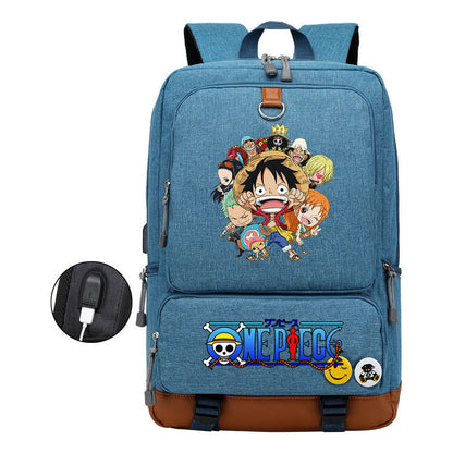 Cartoon Pirate King Printed Usb Student Backpack Leisure Travel Backpack