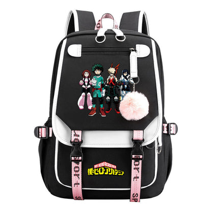 My Heroes Academy Usb Youth Student Backpack With Casual Woven Strap Flip Back Backpack