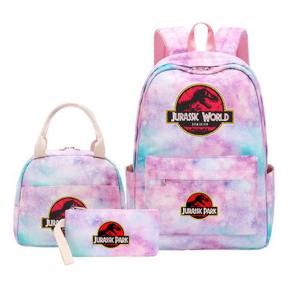 Jurassic Park Dinosaur Youth Student Girls School Bag Lunch Bag Three Piece Set Backpack Set