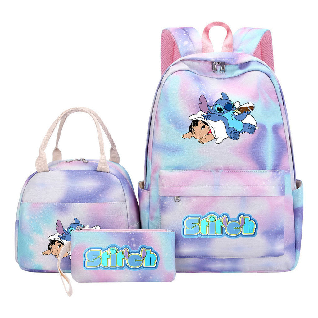 Interstellar Baby Stitch Youth Student Girls School Bag Lunch Bag Three Piece Set Backpack Set